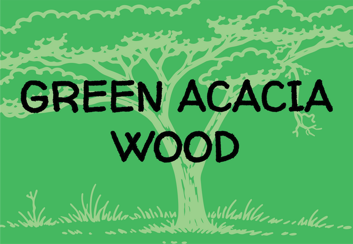 Green acacia wood with a tree illustration on a green background