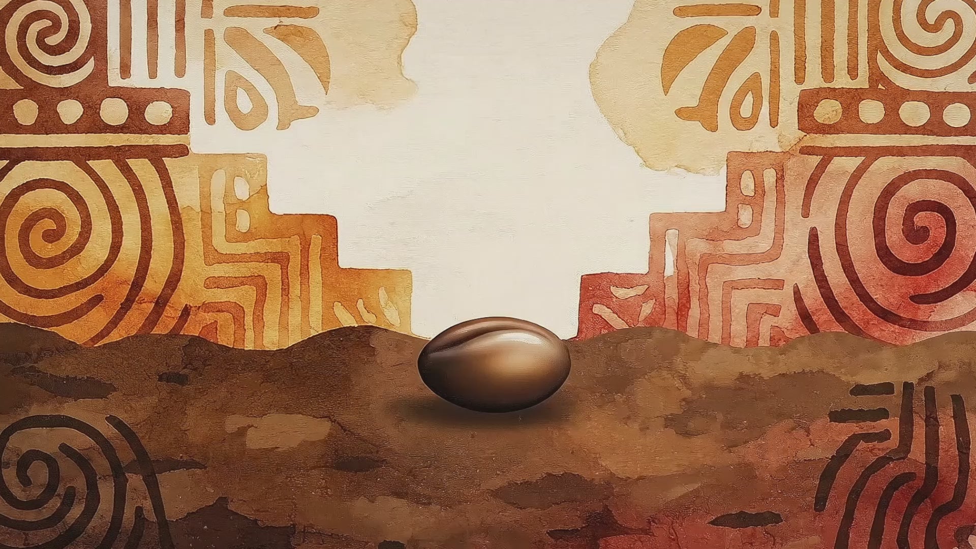 video of drawing of a coffee bean growing with cave like drawings in the background